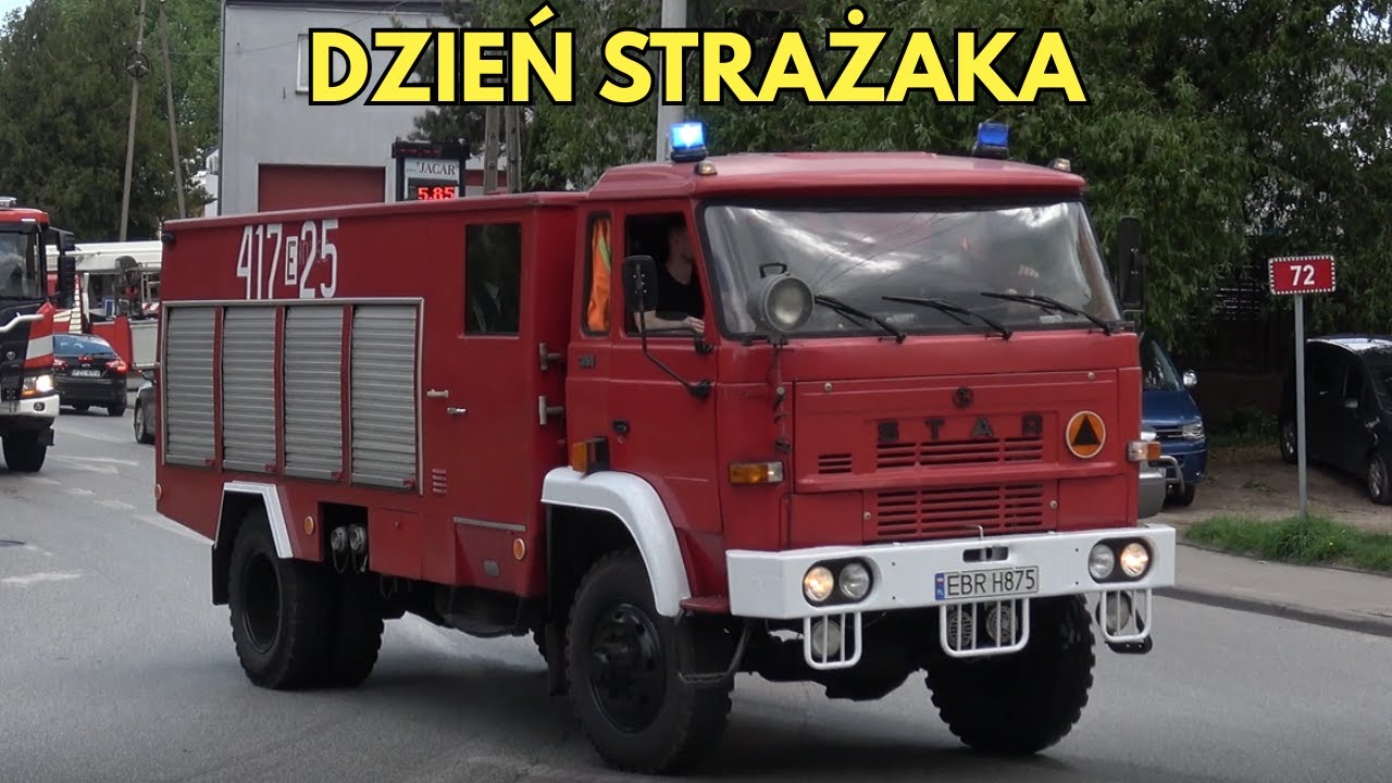 Alarmowy Przejazd Czerwonych Samochod&oacute;w z miasta i gminy Brzeziny z okazji Dnia Strażaka 2025