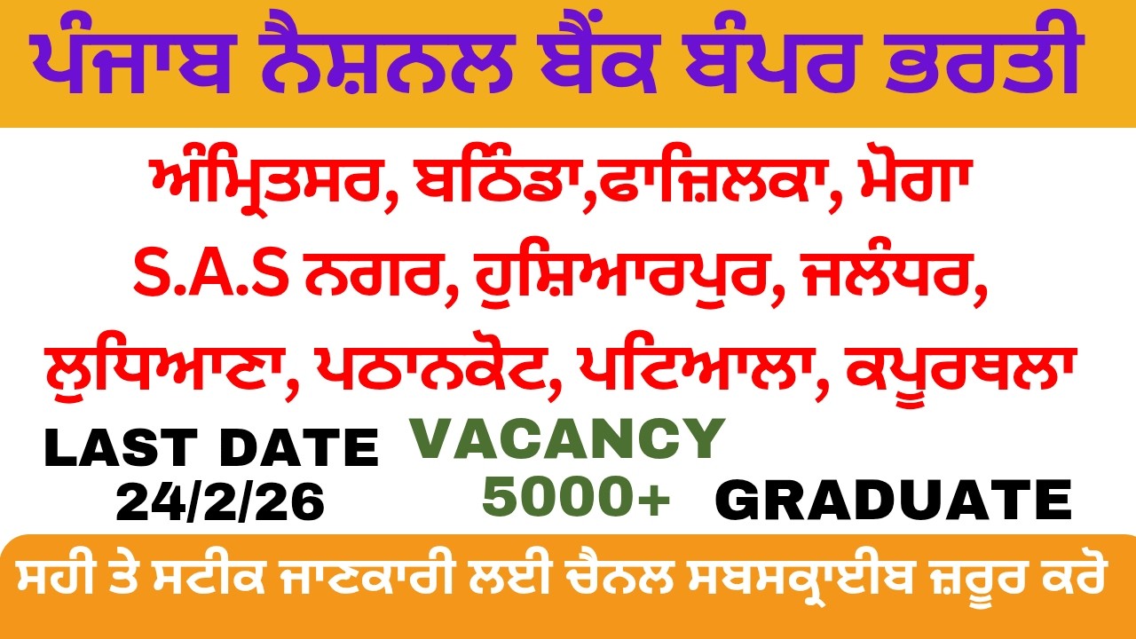 Punjab National Bank Recruitment  | Punjab Govt Job Alerts | Punjab Govt Job Vacancy
