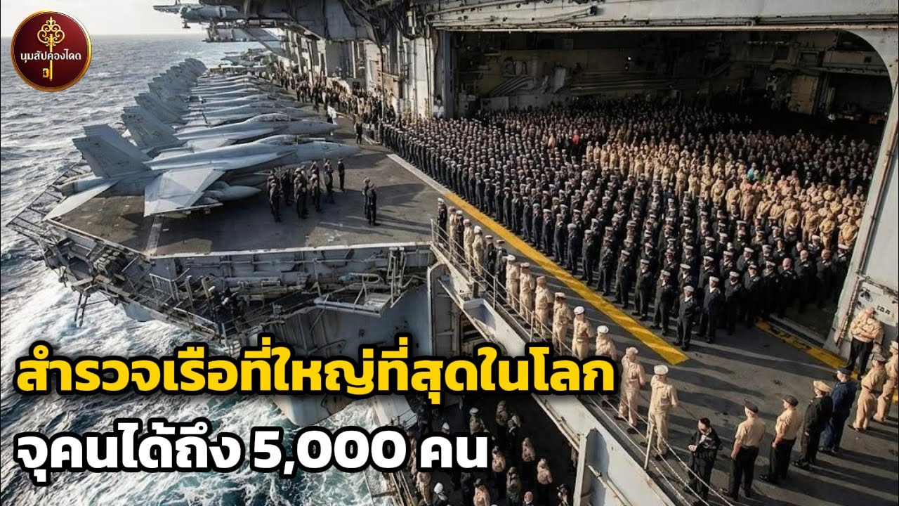 ห้าพันคนกินนอนและทำงานกลางมหาสมุทรบนเรือบรรทุกเครื่องบินสหรัฐอเมริกามูลค่า สิบสาม พันล้าน ดอลลาร์