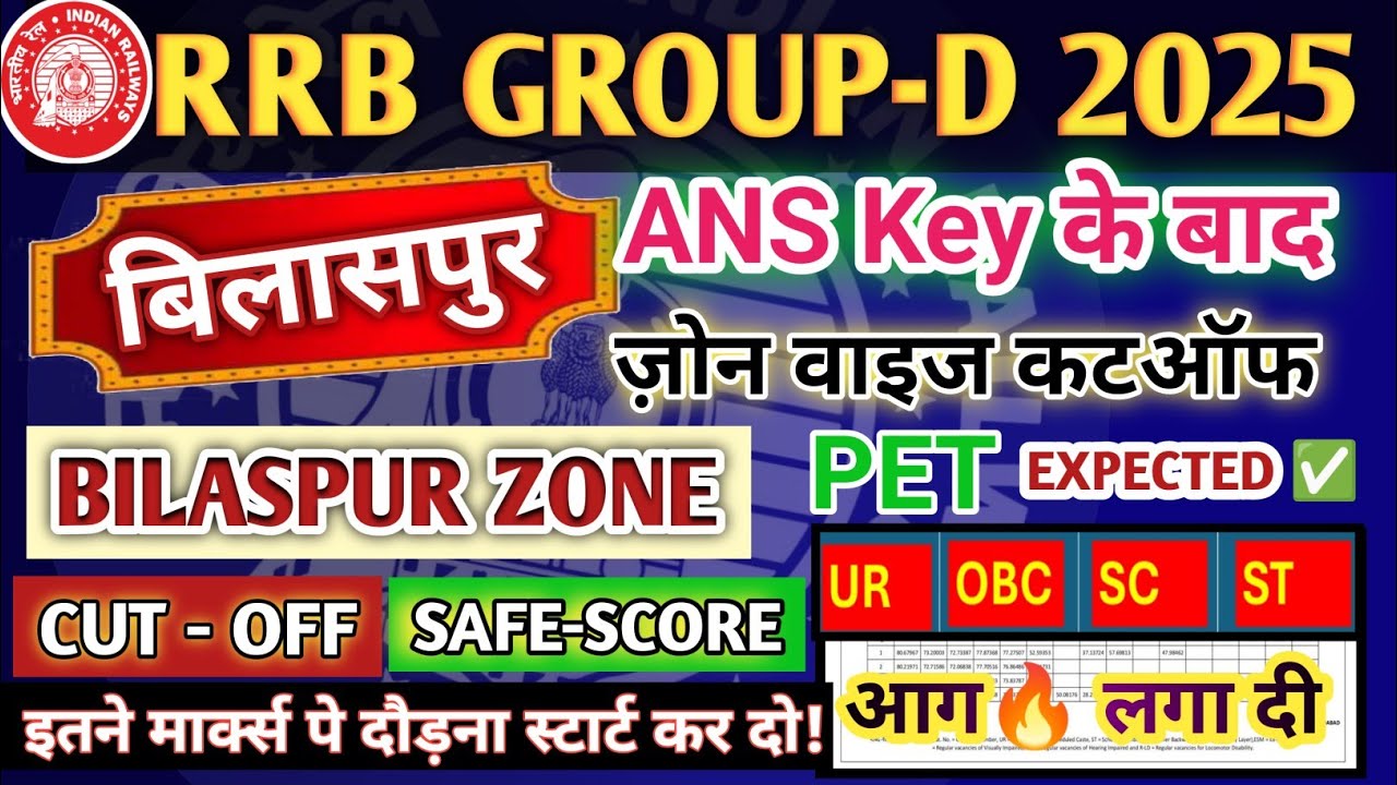 RRB BILASPUR GROUP D Cut Off 2025🔥 | RRb BILASPUR group-d Expected Cut Off| RRB BILASPUR PET CUT OFF