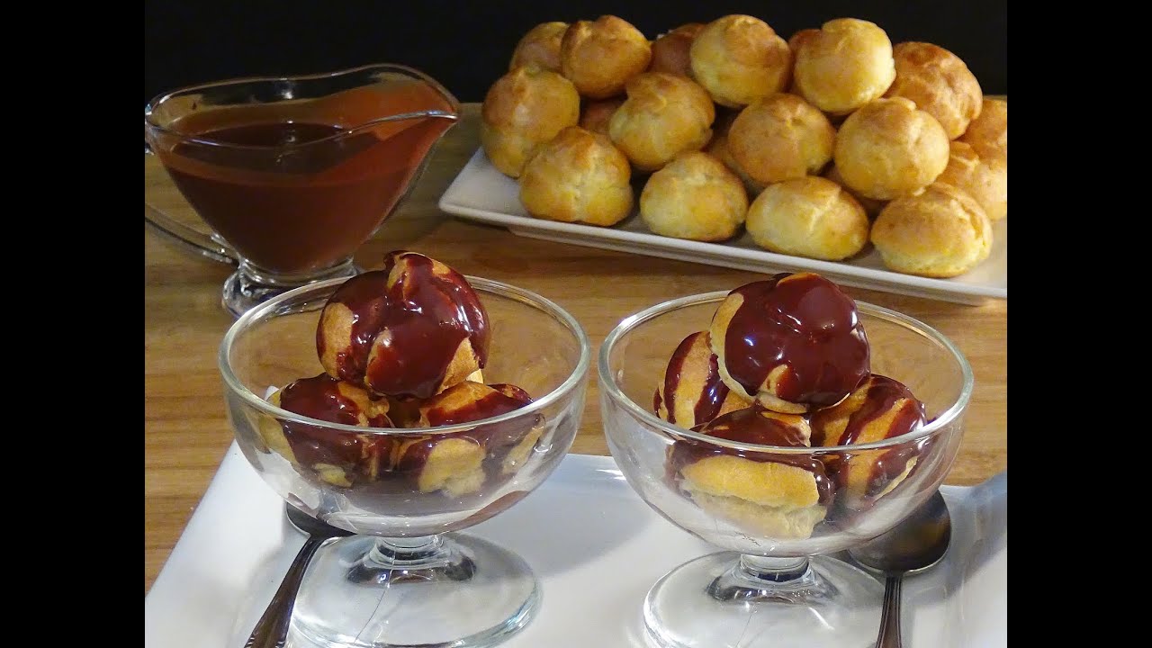 Receta Profiteroles rellenos de crema pastelera con salsa de chocolate - Tutorial. Loli Domínguez