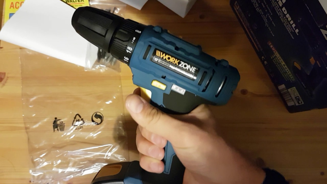 Workzone Work Zone 18V Li-Ion Cordless Drill (wwcd-18/16)  UNBOXING