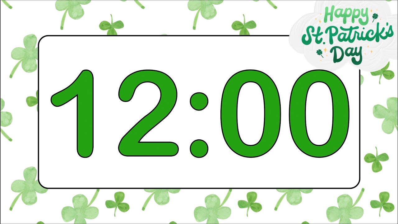 12 Minute Chill Saint Patrick’s Day Countdown Timer (Fun Bells Alarm at End, No Music)