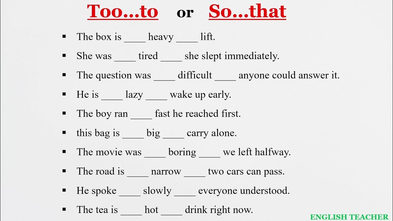 English Grammar Exercise-/Too...to/So...that/#english#englishgrammar#education#learning#adjective 
