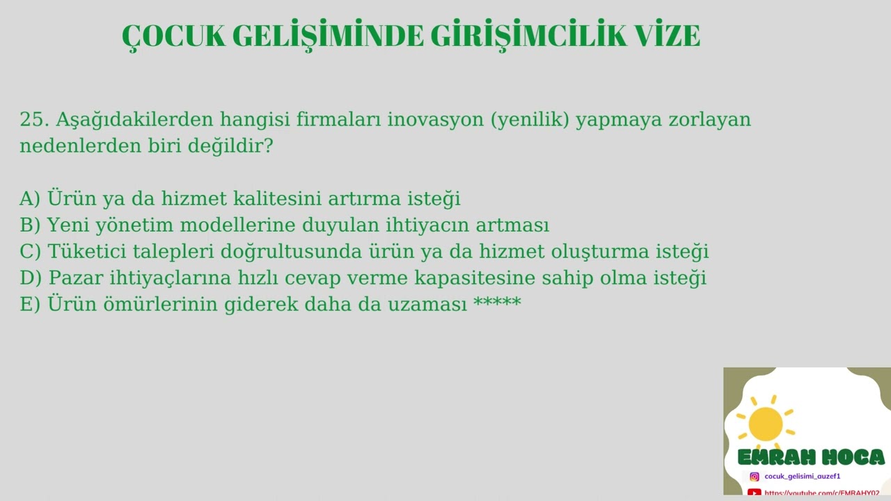 ÇOCUK GELİŞİMİNDE GİRİŞİMCİLİK AUZEF vize-final Soruları  #emrahhocaauzef