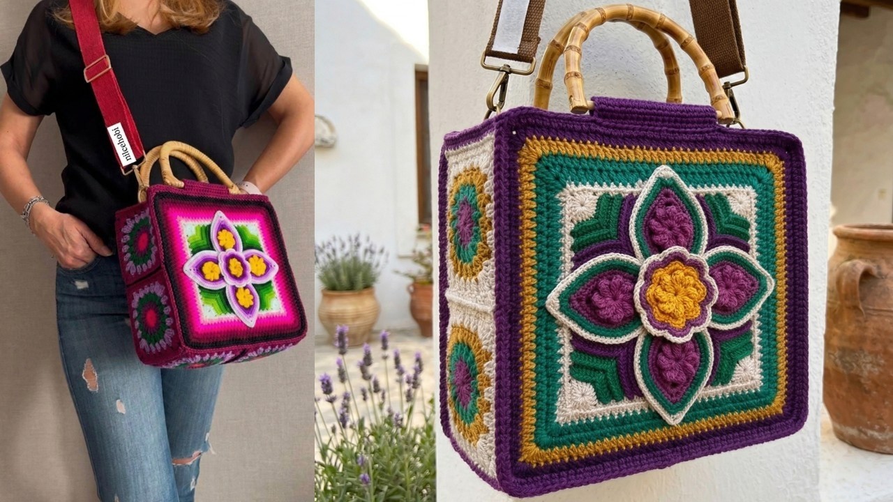 VUELTA 11 del cuadrado de colores tejido a crochet N° 78 para colchas y cojines de Milagros Ena 