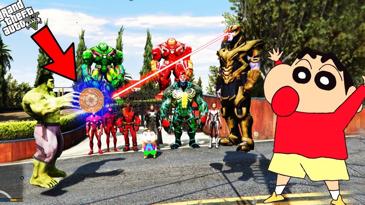 GTA 5 : SHINCHAN & Avengers Army VS THANOS in GTA 5 ! | Techerz