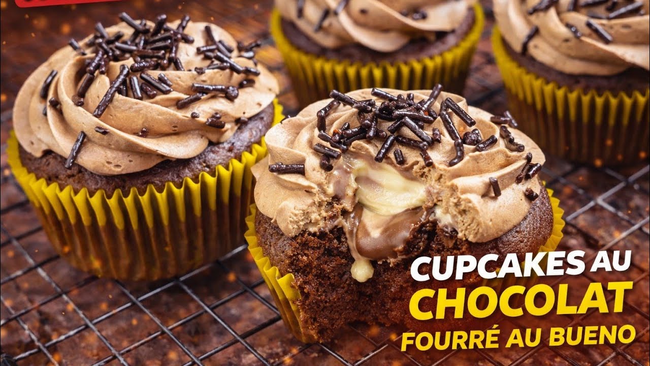 Cupcakes Chocolat Fourrés au Bueno | Ganache Montée au chocolat | Recette facile et rapide ! 
