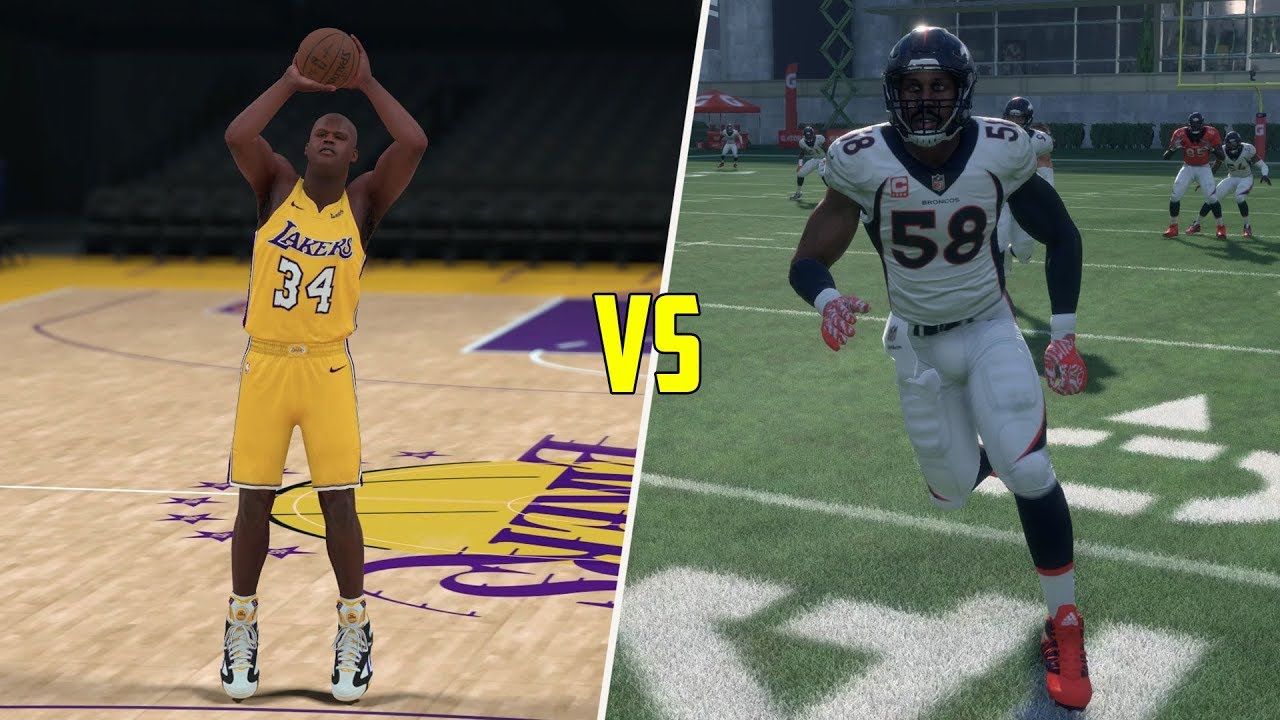 Can Shaq Hit A Three Pointer Before Von Milller Runs A 50 Yard Touchdown? Madden 18 vs NBA 2K18!
