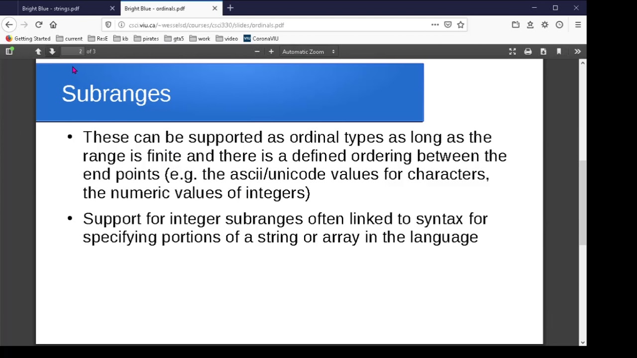 Programming languages: handling of ordinal data types
