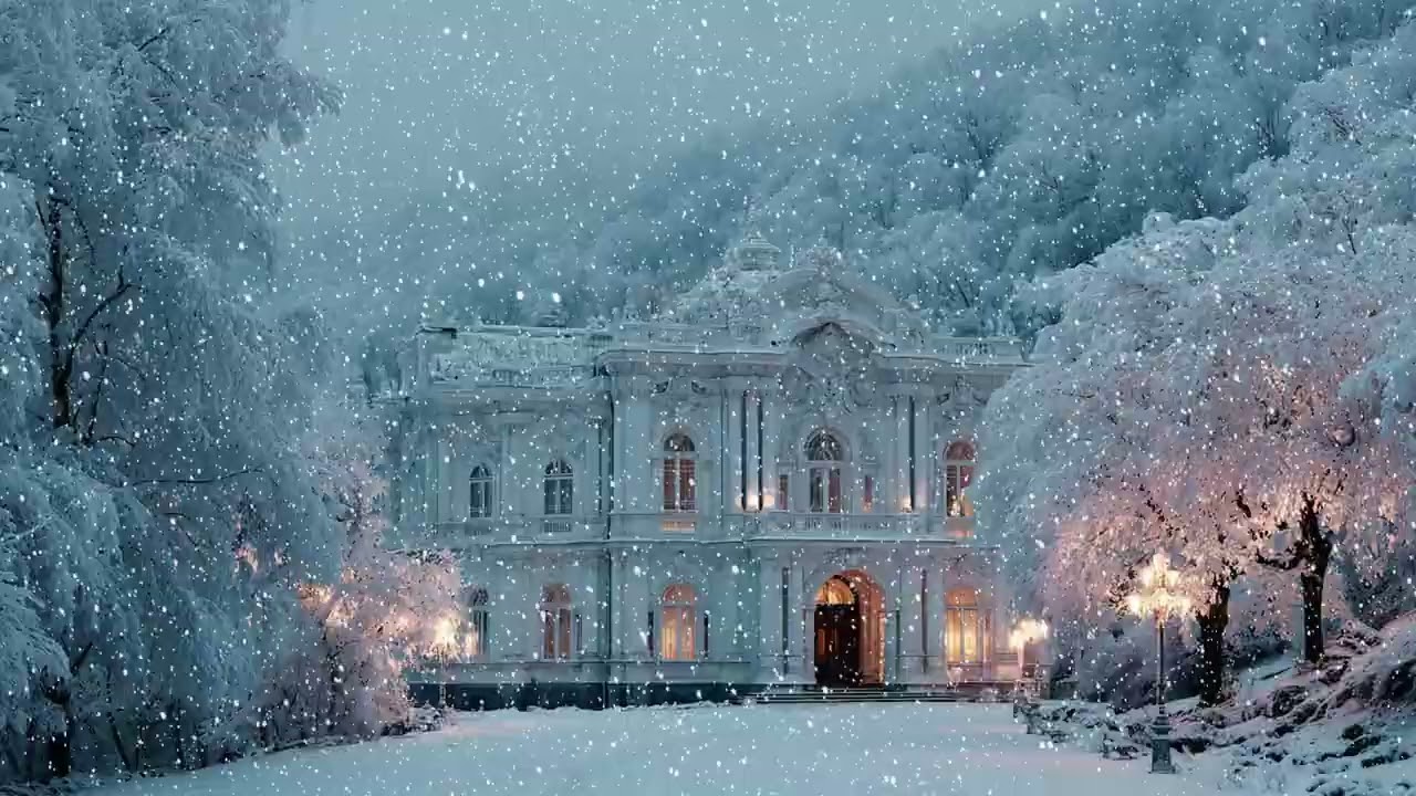 Snowfall at a Fairytale Winter Castle – Peaceful Night Sounds for Relaxation