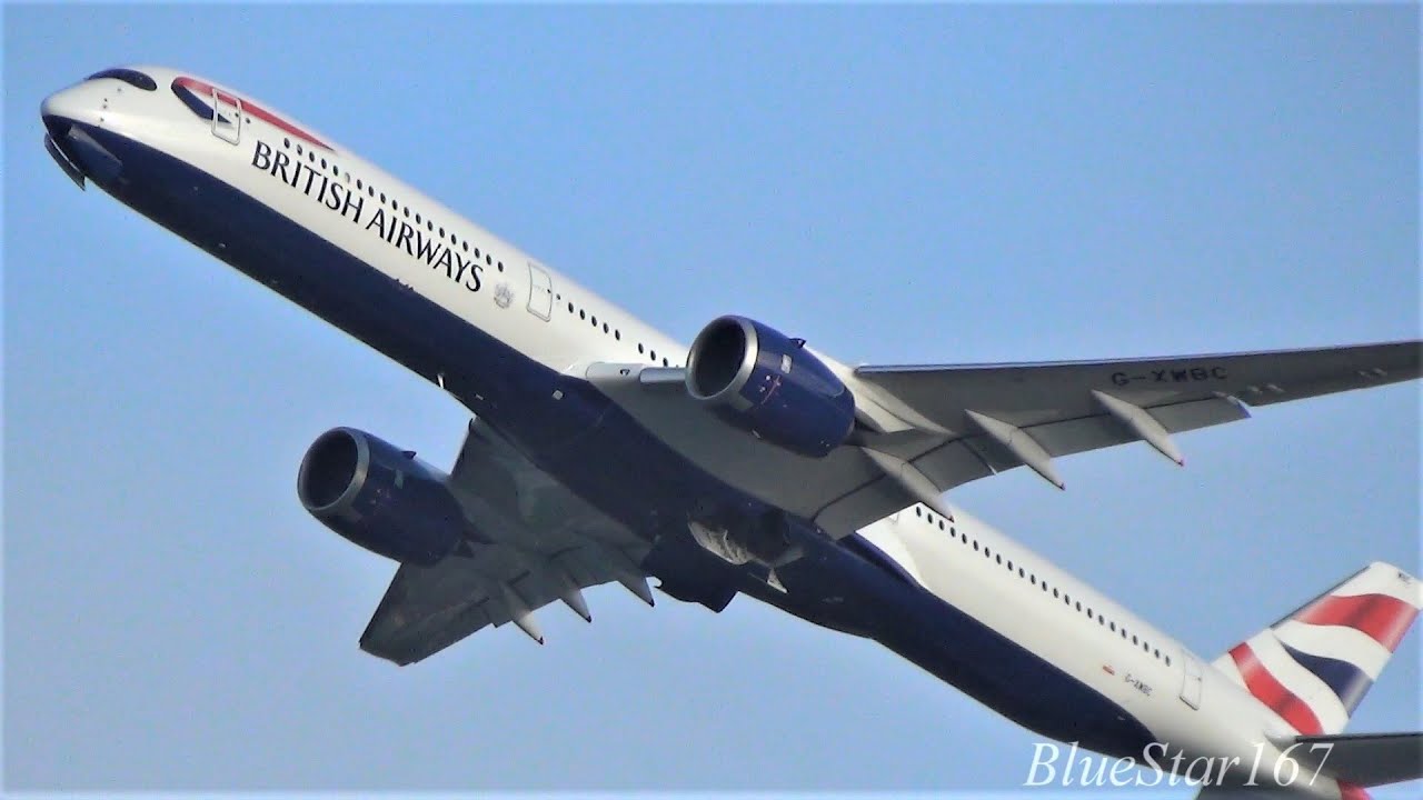 British Airways Airbus A350-1000 (G-XWBC) takeoff from LHR/EGLL (London - Heathrow) RWY 27R