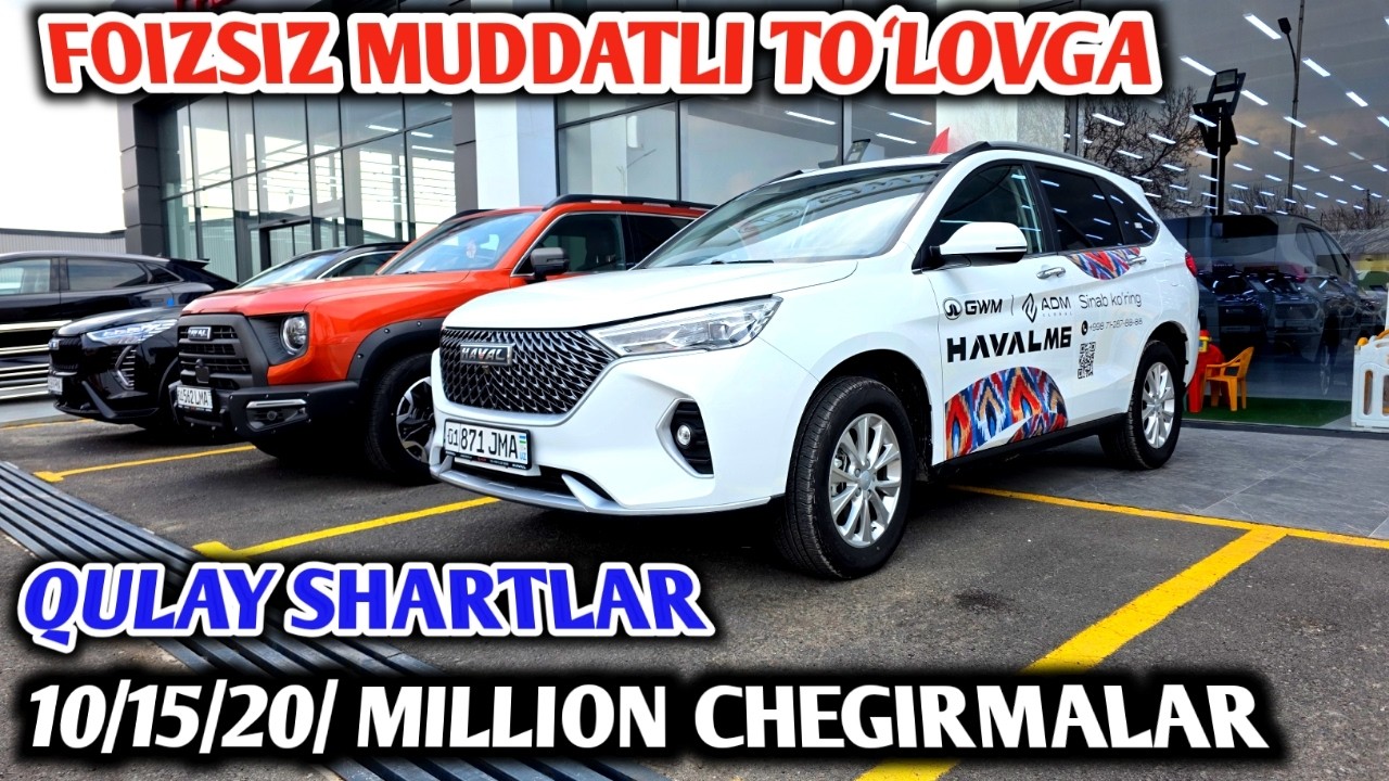 FOIZSIZ MUDDATLI TOʻLOVGA HAVAL MASHINALARINI SOTIB OLISHINGIZ MUMKUN.