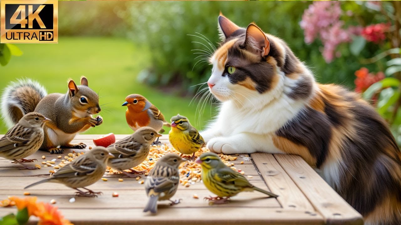 [NO ADS] Calming Cat TV for Cats 😸 Garden Birds & Playful Squirrels 🐿️ 4K HDR