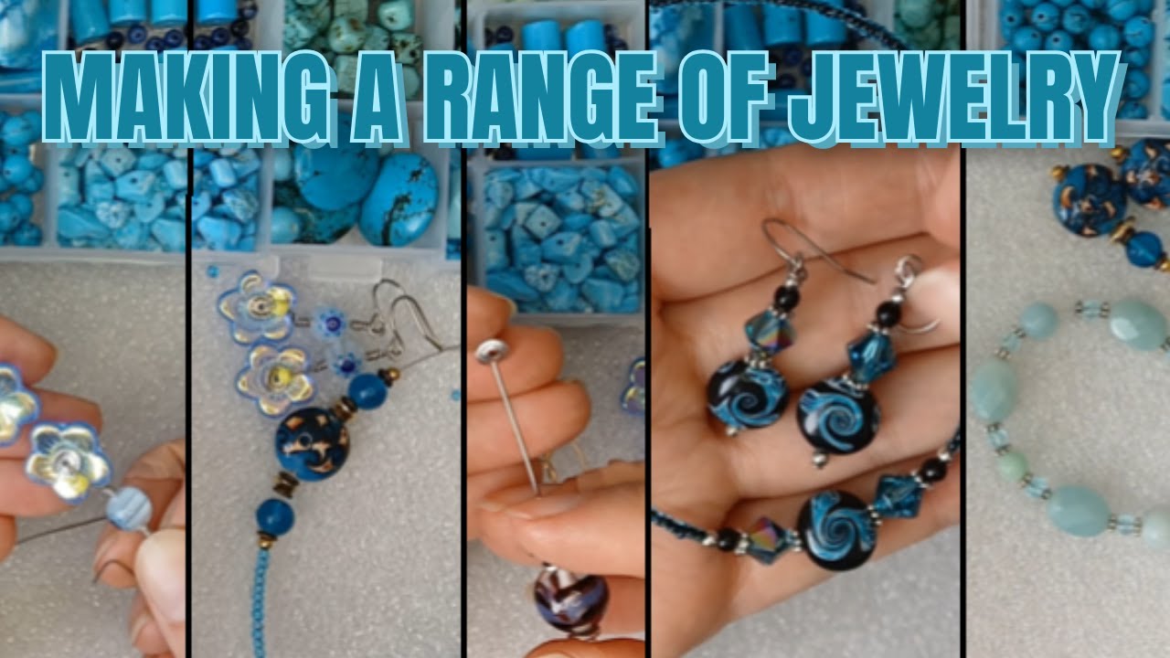 Beading Session - Making a Blue Bead Necklaces & Earrings with my Gemstone & Glass Bead Haul