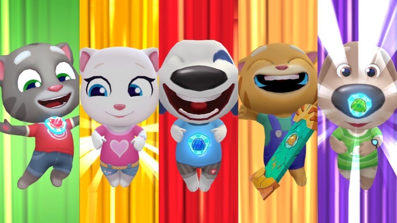 Talking Tom Hero Dash - Ben Vs Tom Vs Ginger Vs Angela Vs Hank Chasing Rakoon In Bosses Colorful Sky