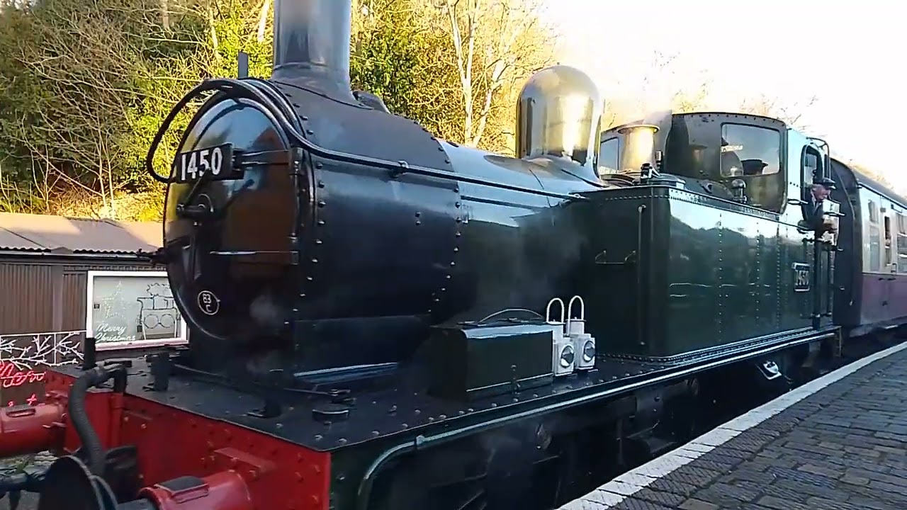 class 20048 and GWR 14xx 1450 depart bewdly station with horns and whistle also passenger train