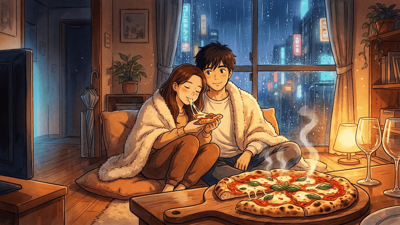 🌧️ An Unforgettable Rainy Day with My Love | Making Pizza & Watching Movie 🍕🎬| Ghibli-Style ASMR