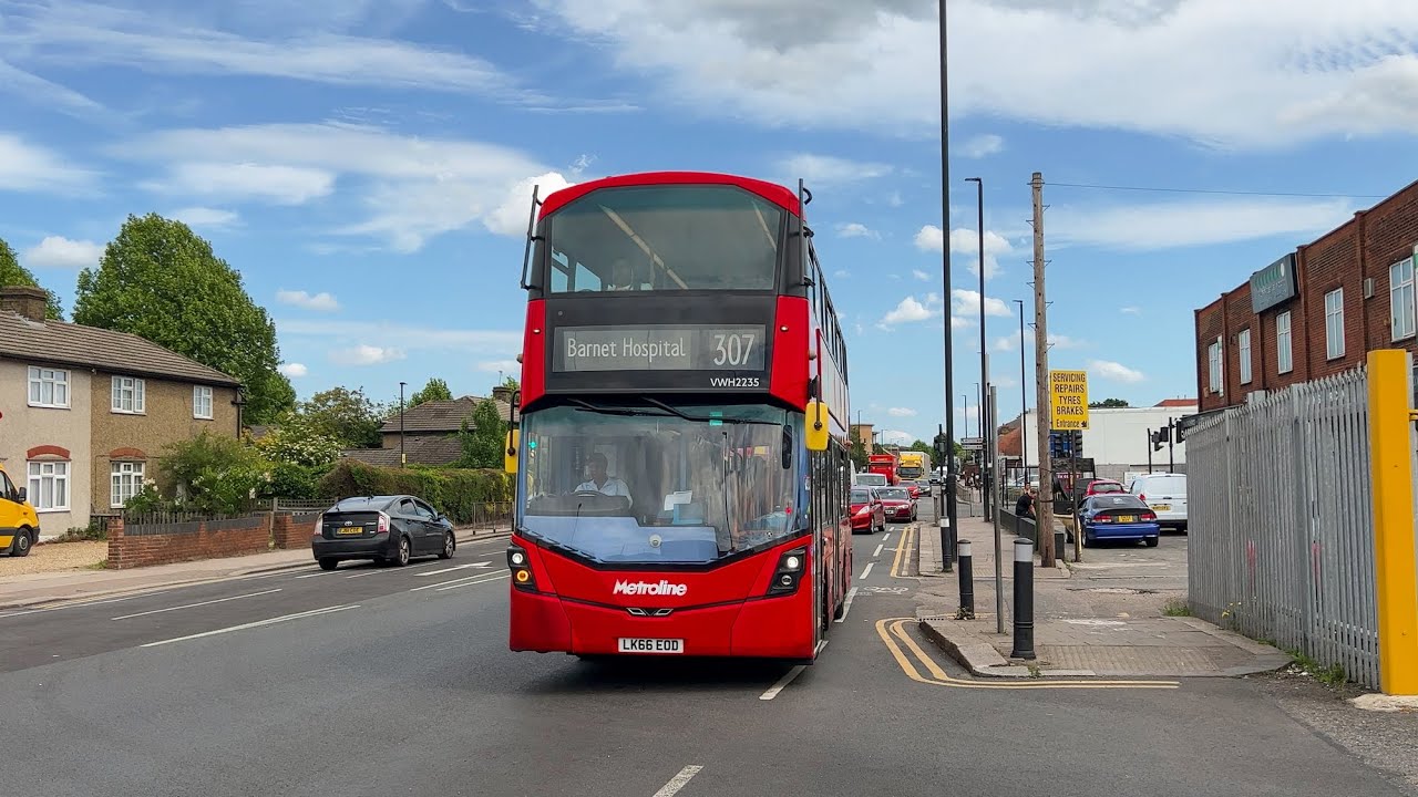 Arriva and Metroline buses passing Enfield bus garage 17th May 2022