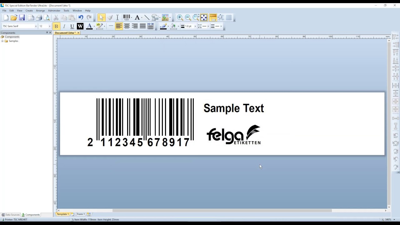 Instructions: First Stick in Label with Bartender - TSC MB240T
