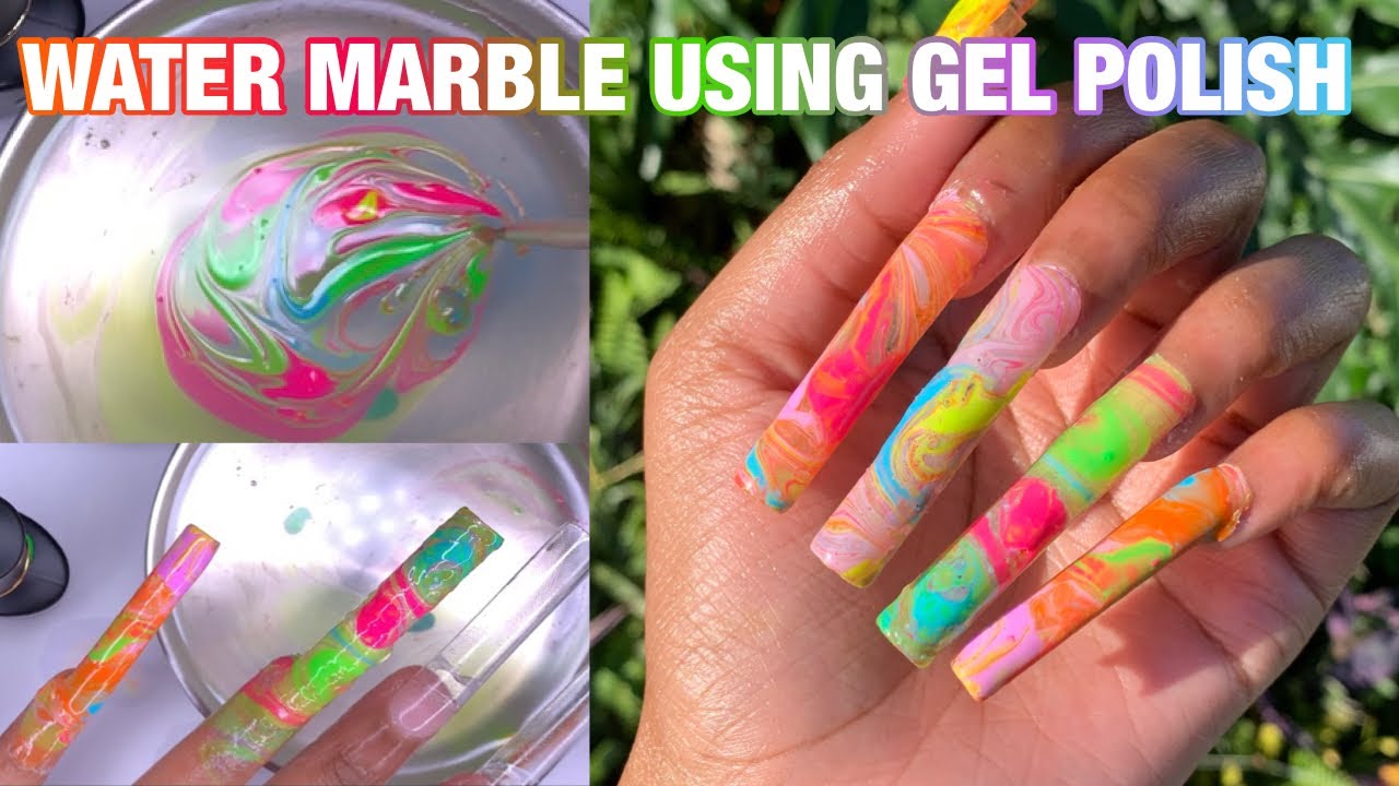 Water Marble Using Gel Polish | Born Pretty Neon Gel Polish | XXXL Tapered Square | Summer Nails