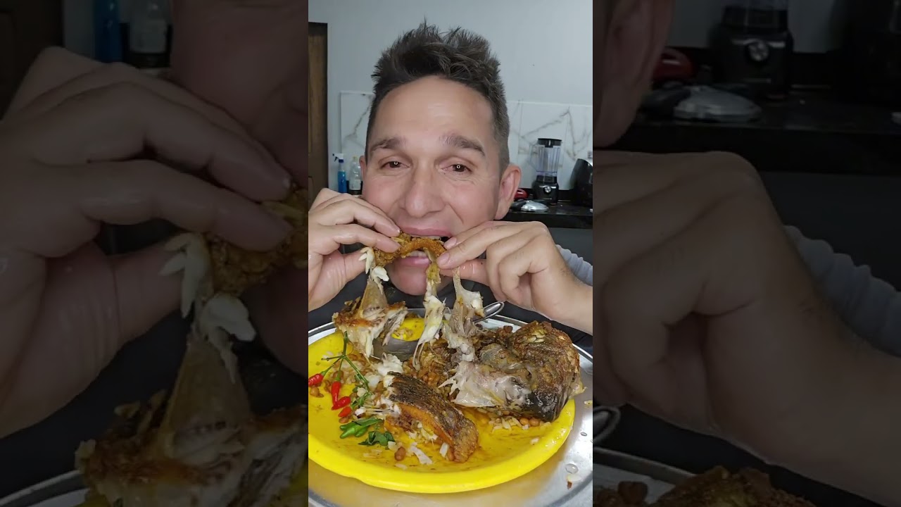 TILAPIA frito com arroz e feijão #comida #mukbang 