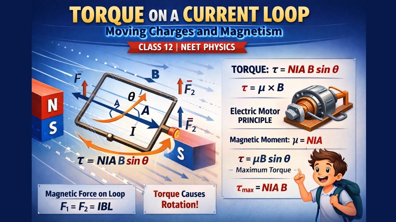 CBSE Class 12 Physics, Moving Charges and Magnetism – 11, Torque on a Rectangular Current Loop