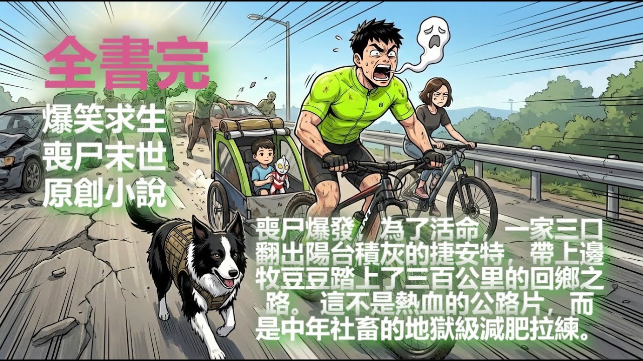 《末日逃亡：我家邊牧嫌我菜》喪尸爆發，為了活命，一家三口翻出陽台積灰的捷安特，帶上邊牧豆豆踏上了三百公里的回鄉之路。 這不是熱血的公路片，而是中年社畜的地獄級減肥拉練。