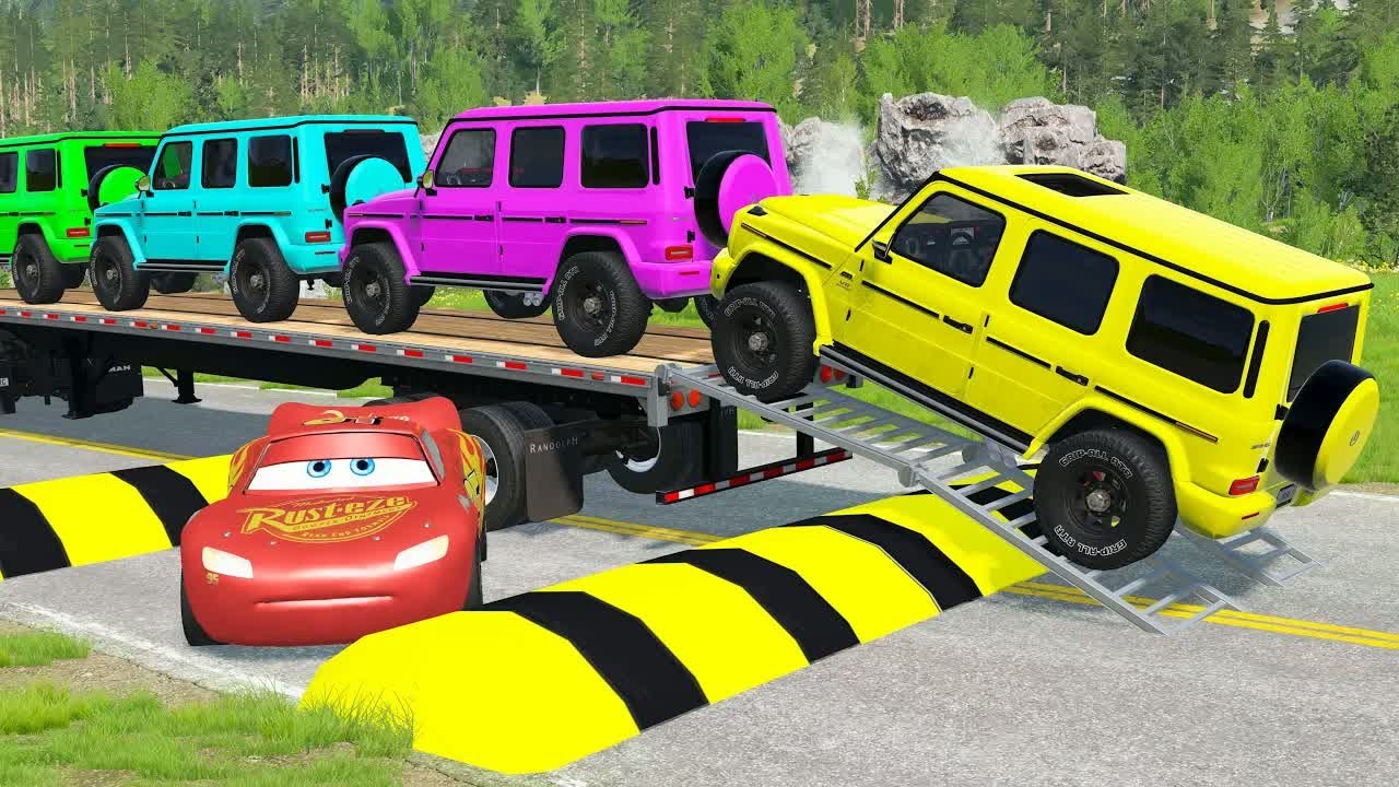 Flatbed Truck McQueen | Transportation with Truck - Pothole vs Car #4 | BeamNG.Drive Gameplay