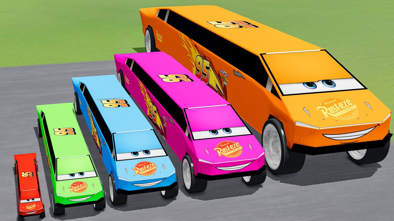 Big & Small Long Tesla Cybertruck Lightning Mcqueen vs Trains Thomas | BeamNG.Drive