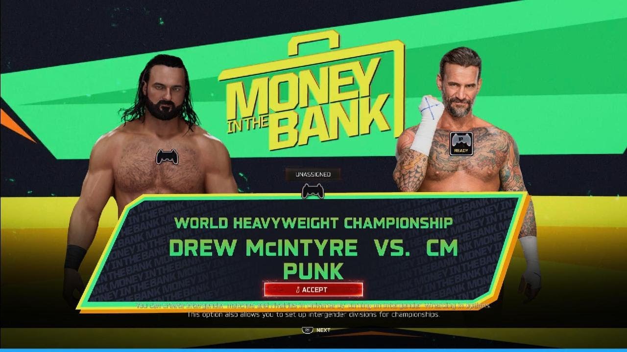 WWE 2K25 CM Punk vs Drew McIntyre for World Championship - Money In The Bank