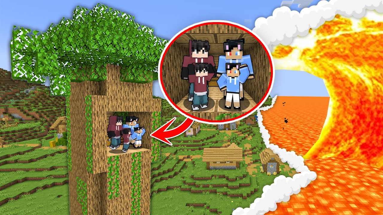 LAVA TSUNAMI Vs Tree Bunker To PROTECT My Family in Minecraft!