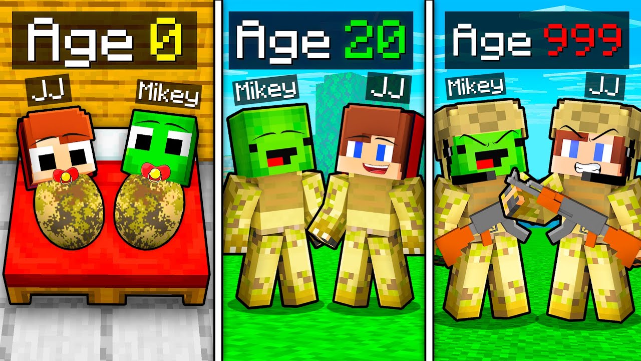 JJ and Mikey : From Birth to Coolest MILITARY in Minecraft ! - Maizen