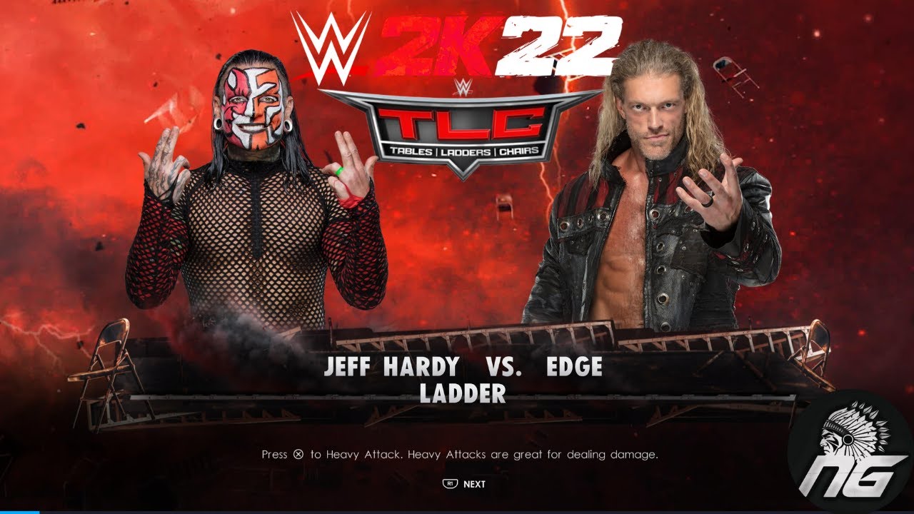 Джефф Харди против Эджа: безумный лестничный матч WWE 2K22, геймплей (полный матч) 4K 60 кадров в...
