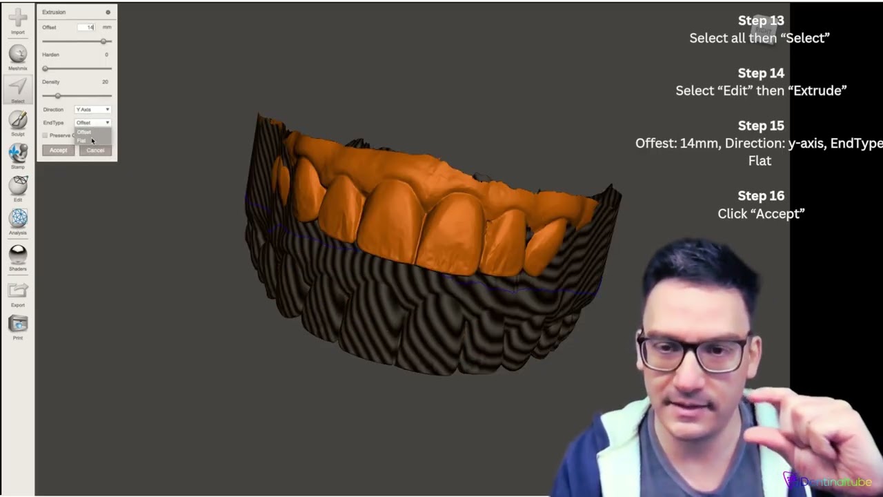 Создание полой модели зуба в Mesh Mixer