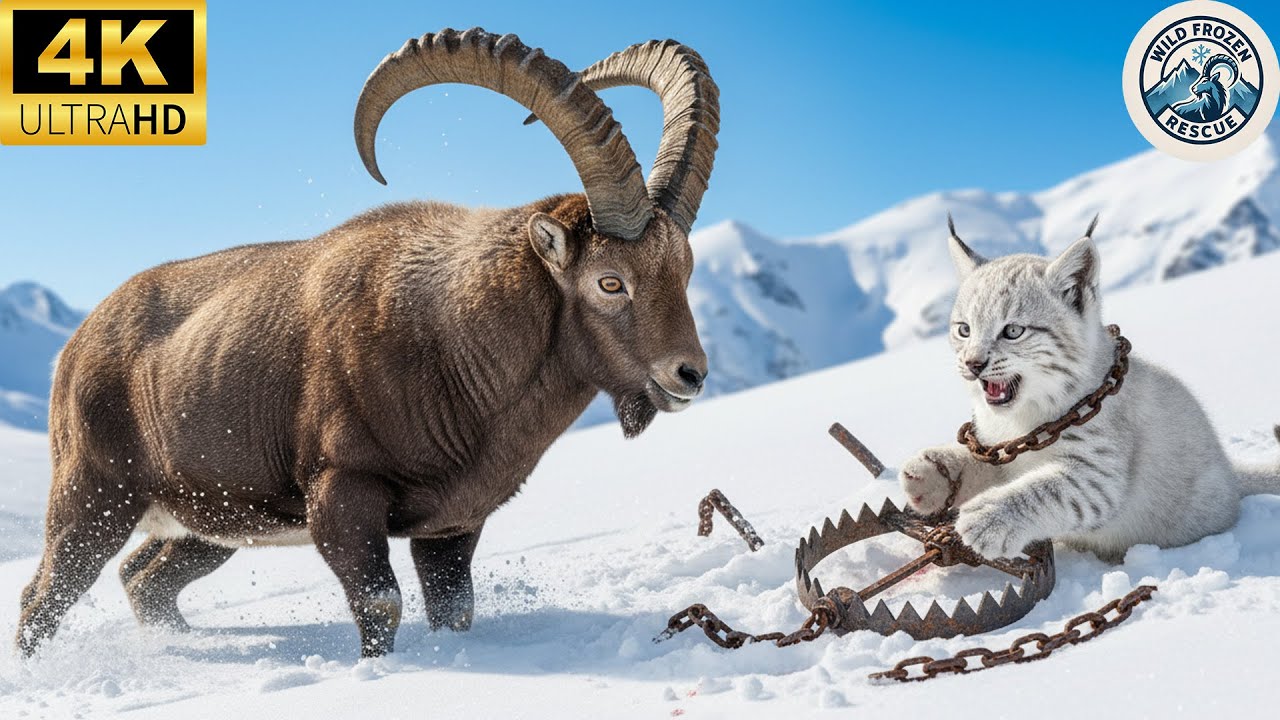 Siberian Ibex Risks His Life to Save a Baby White Lynx Trapped in a Deadly Steel Trap