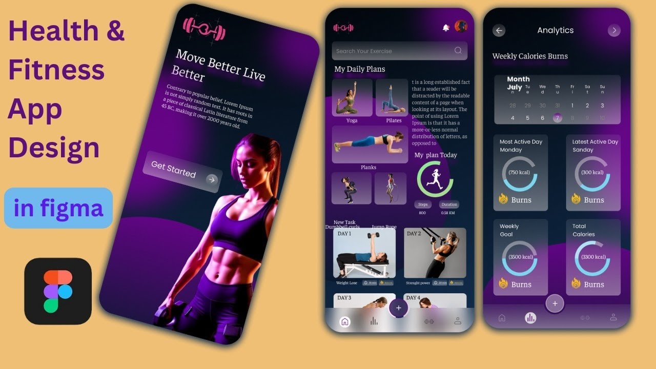 Modern Health and fitness App in figma from scratch|App design in figma|fitness App design||