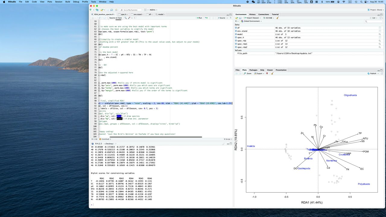 Simple statistical analysis tutorial: Redundancy Analysis (RDA) with stepwise test in R