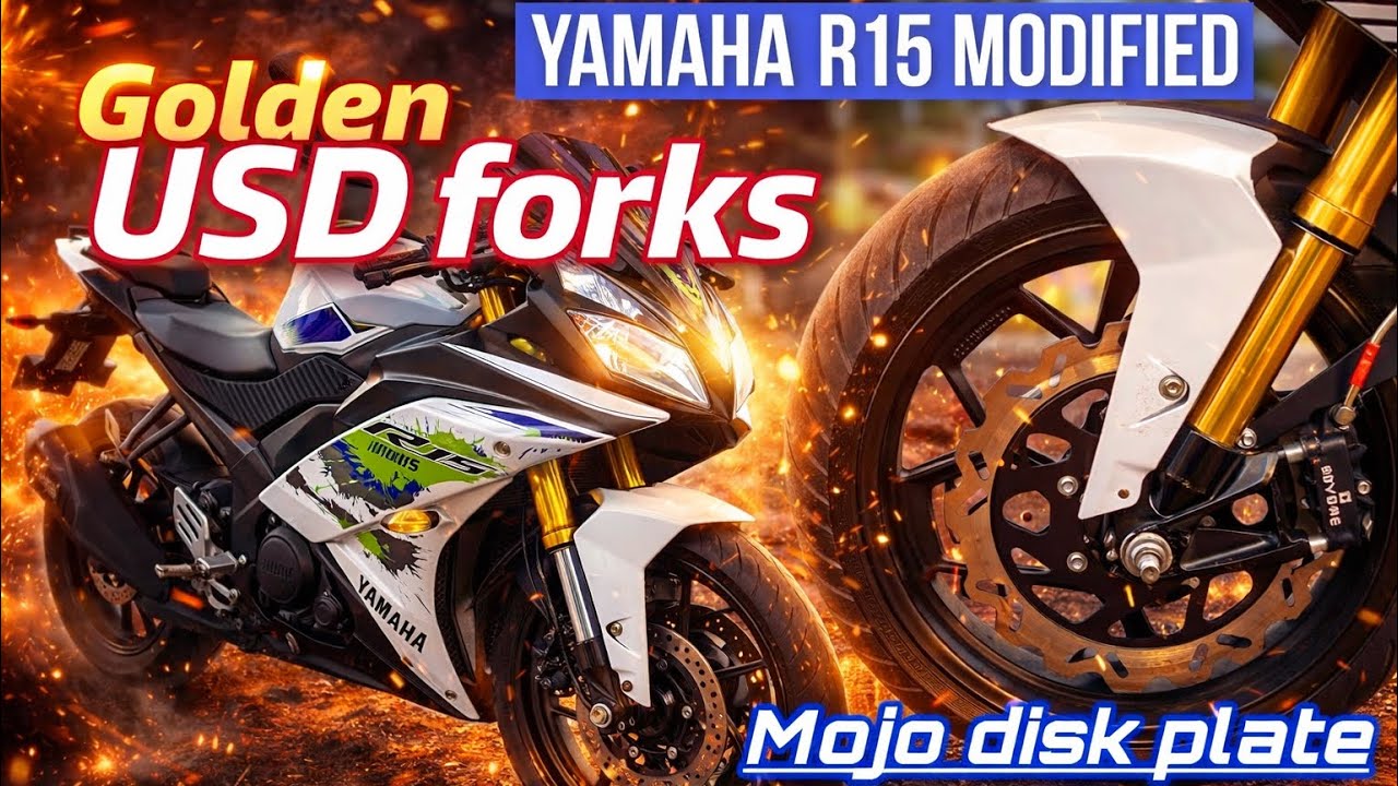 Installing golden USD forks In R15 v2 | Modified Yamaha R15 | yamaha R15 v2 modified 