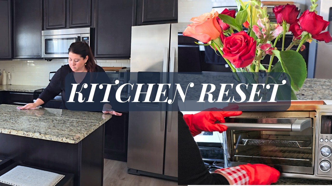 Air Fryer Clean, Dishes & Fresh Flowers, Calm Kitchen Reset