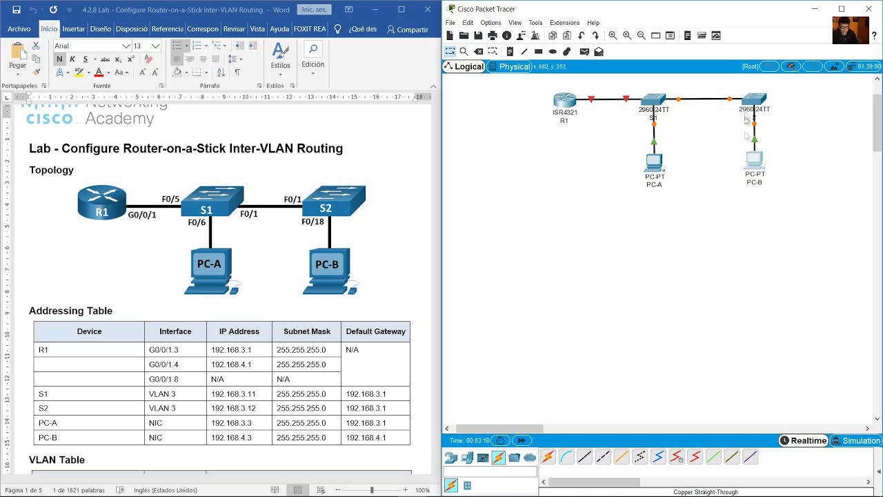 4.2.8 Lab - Configure Router-on-a-Stick Inter-VLAN Routing