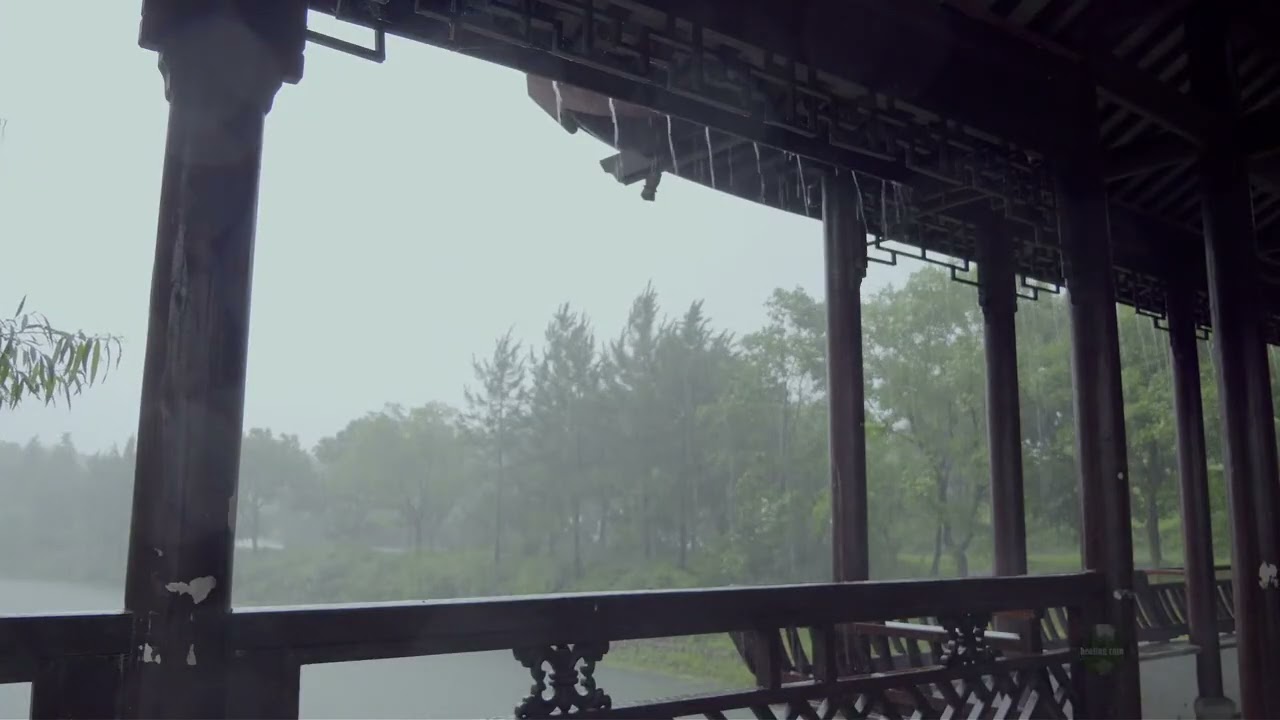 Listening to the sound of heavy rain in a wooden cabin, meditating and relaxing; white noise helps w