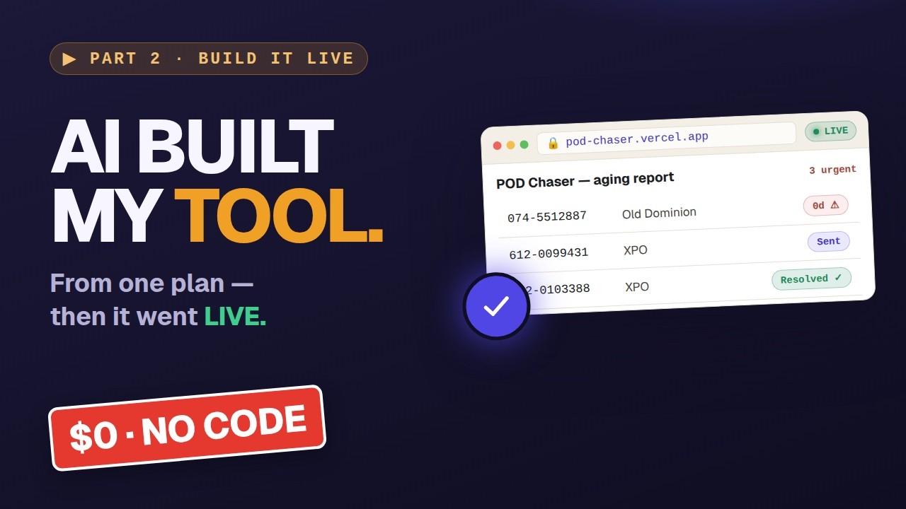 Watch AI build a working internal tool from a plan &mdash; live, $0, zero code