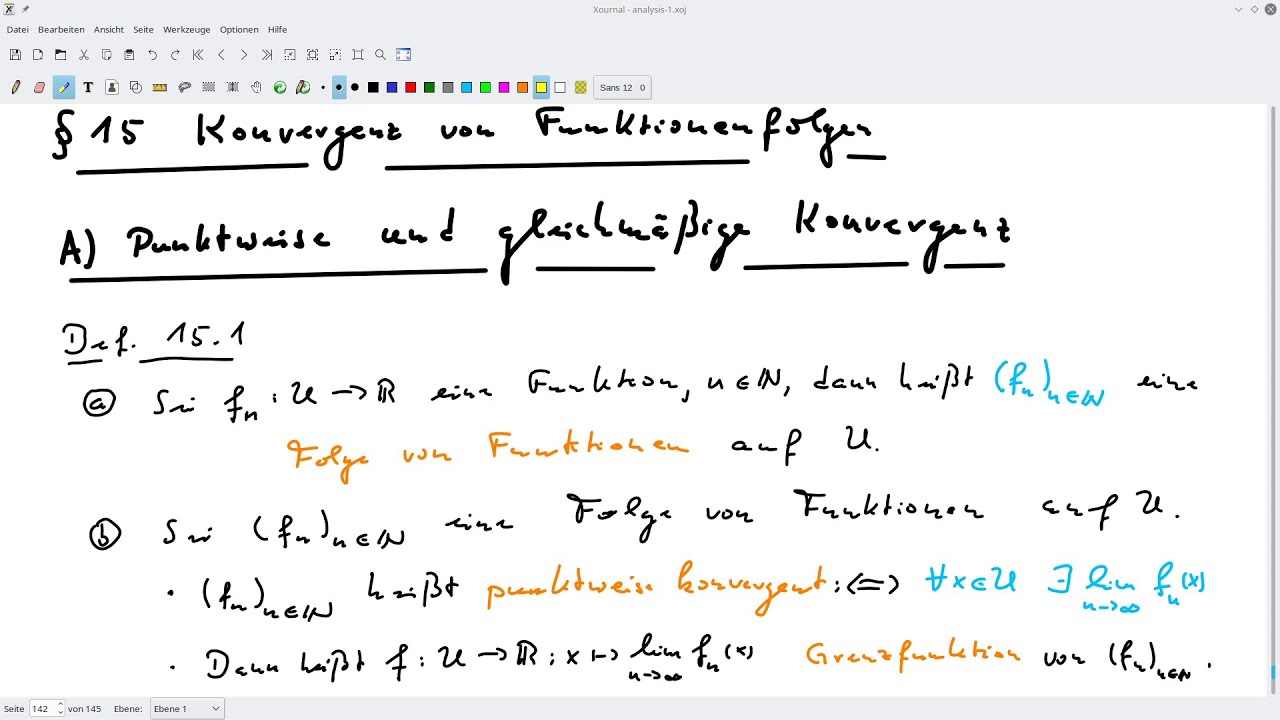 Analysis - Teil 47 (Woche 9) - &sect;15 Funktionenfolgen - A) Punktweise + gleichm&auml;&szlig;ige Konvergenz