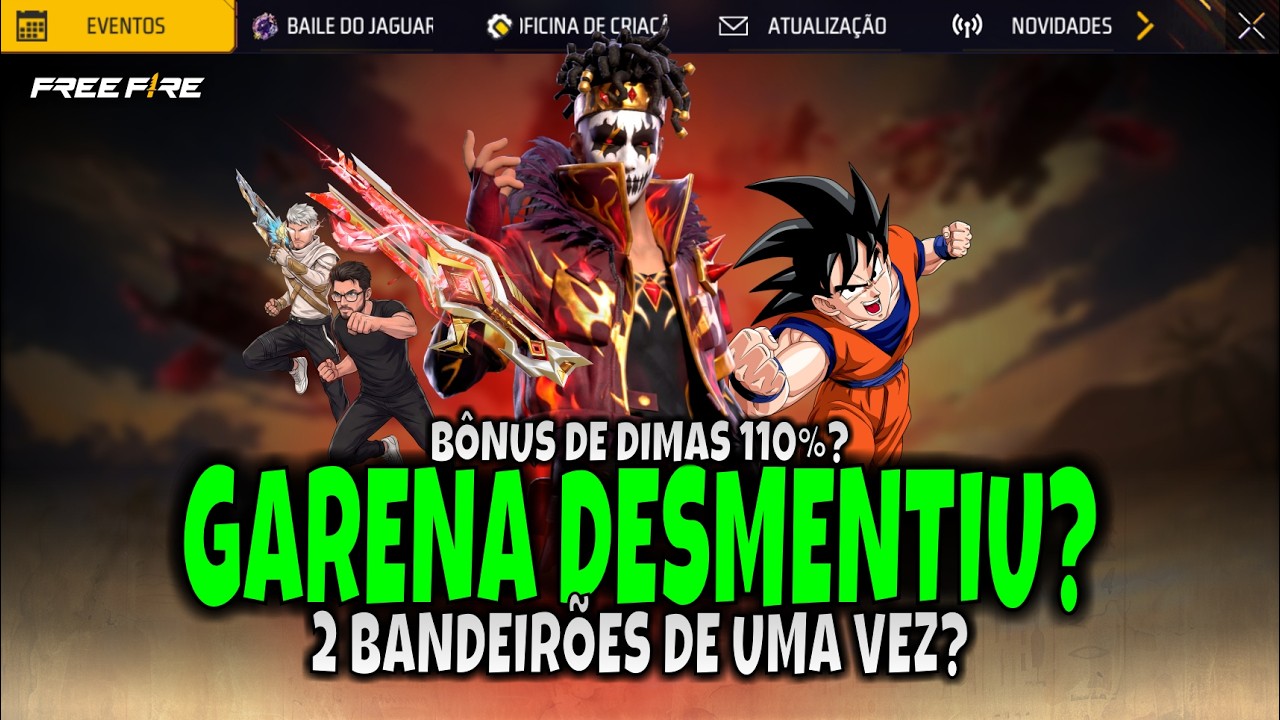 🚨URGENTE! BONUS DE 110% CHEGANDO?! + BANDEIRÃO PIRATA E DRAGON BALL | NOVIDADES FREE FIRE