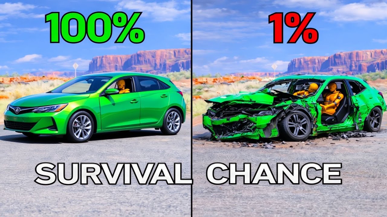 100% vs 1% Survival Chance – Green Car Crash Test | BeamNG Drive