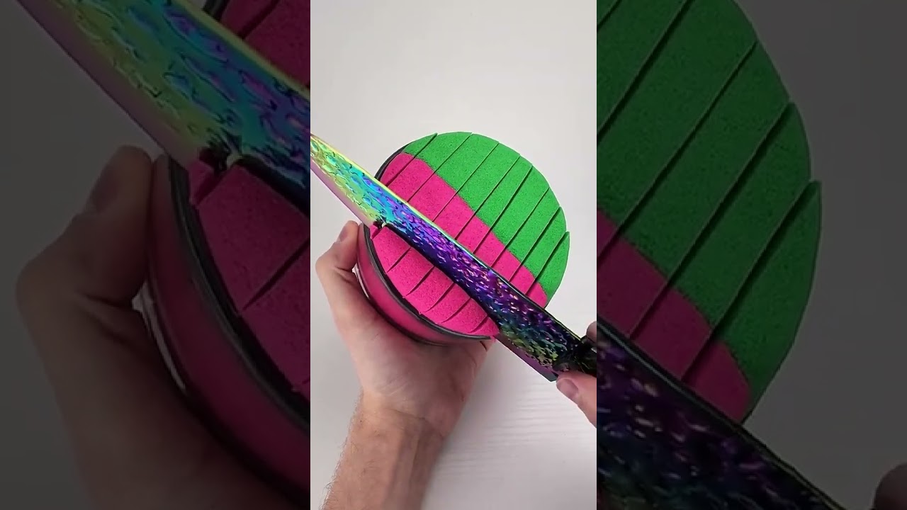 Pink and Green kinetic sand asmr cutting 
