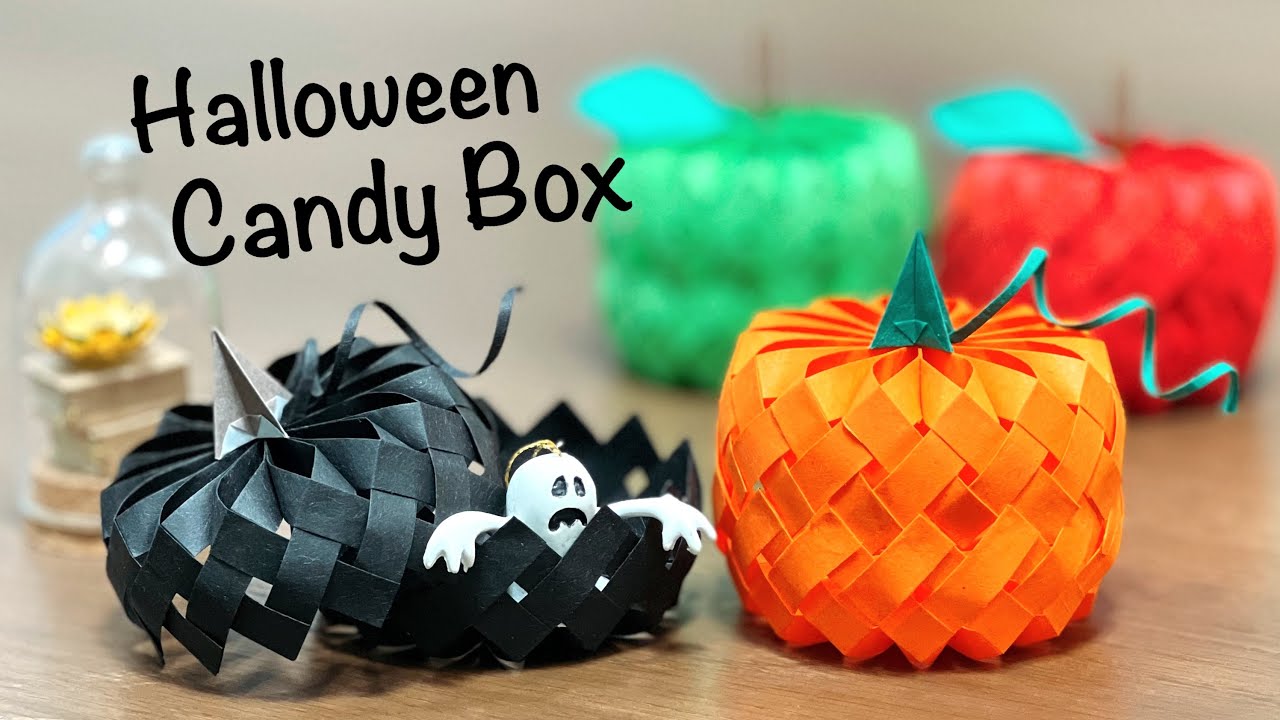 折り紙 かぼちゃとりんごお菓子入れを作ってみた!作り方/DIY How to Make a Candy Box.Halloween.Paper craft.Pumpkin.Apple.Origami