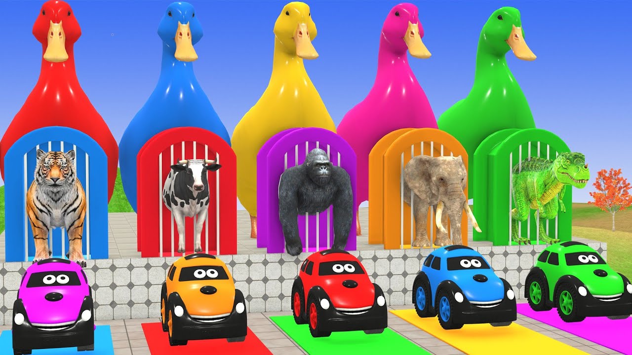 Long Slide Game with Cow Elephant Gorilla Hippopotamus Tiger 3d Animal Game Funny 3d Animals
