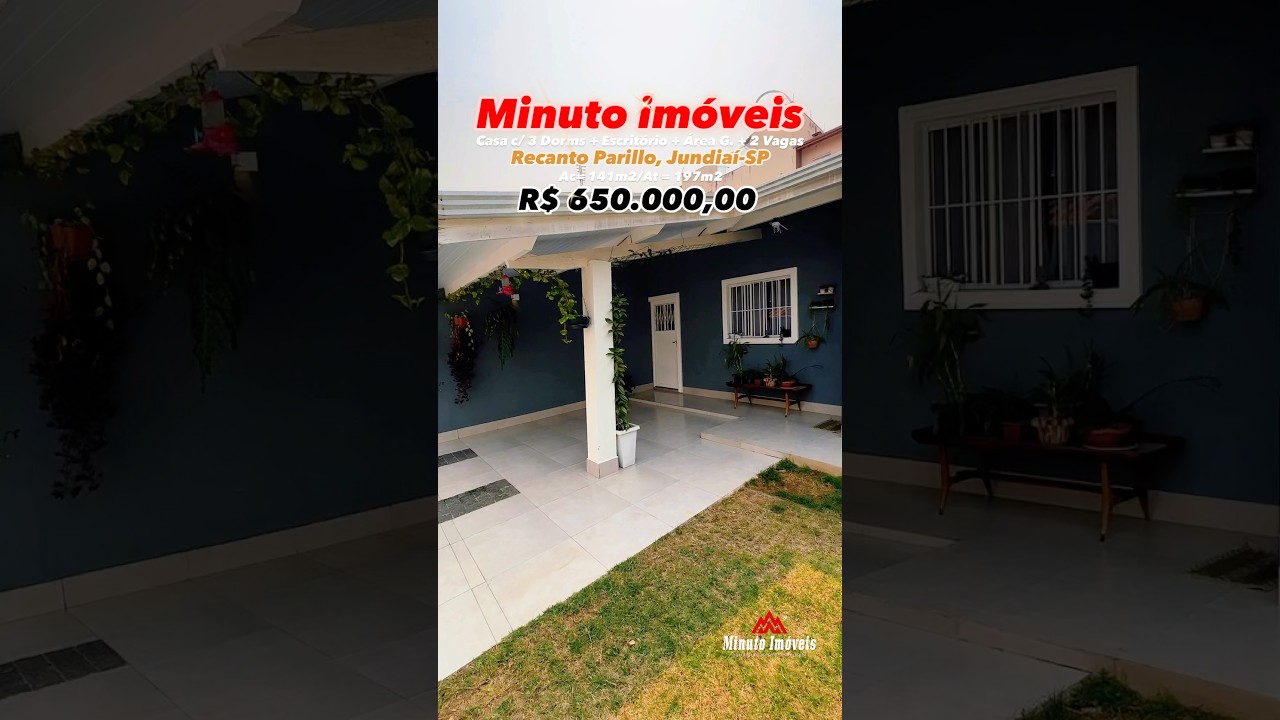 Casa 141m&sup2; c/ 3 Dorms c/ 1 Su&iacute;te + 1 Escrit&oacute;rio + 2 VagasLoc: Recanto Parrilo , Jundia&iacute; SP